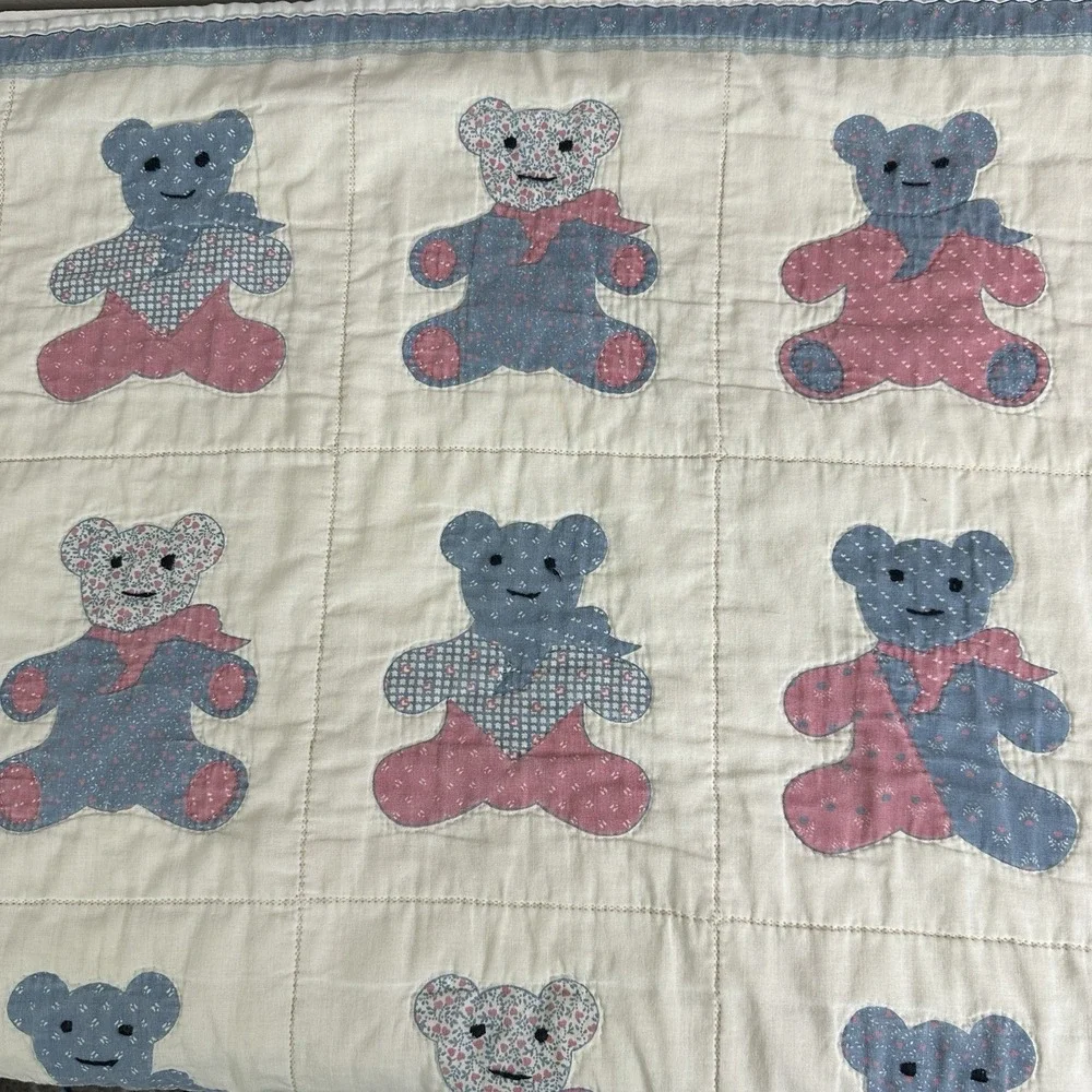 Vintage 80s Little Bedding Baby Blanket Comforter Reversible 32x40